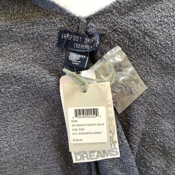 Barefoot Dreams CozyChic Lite Poncho Open Front Wrap Indigo Pacific Blue OS - Picture 13 of 15